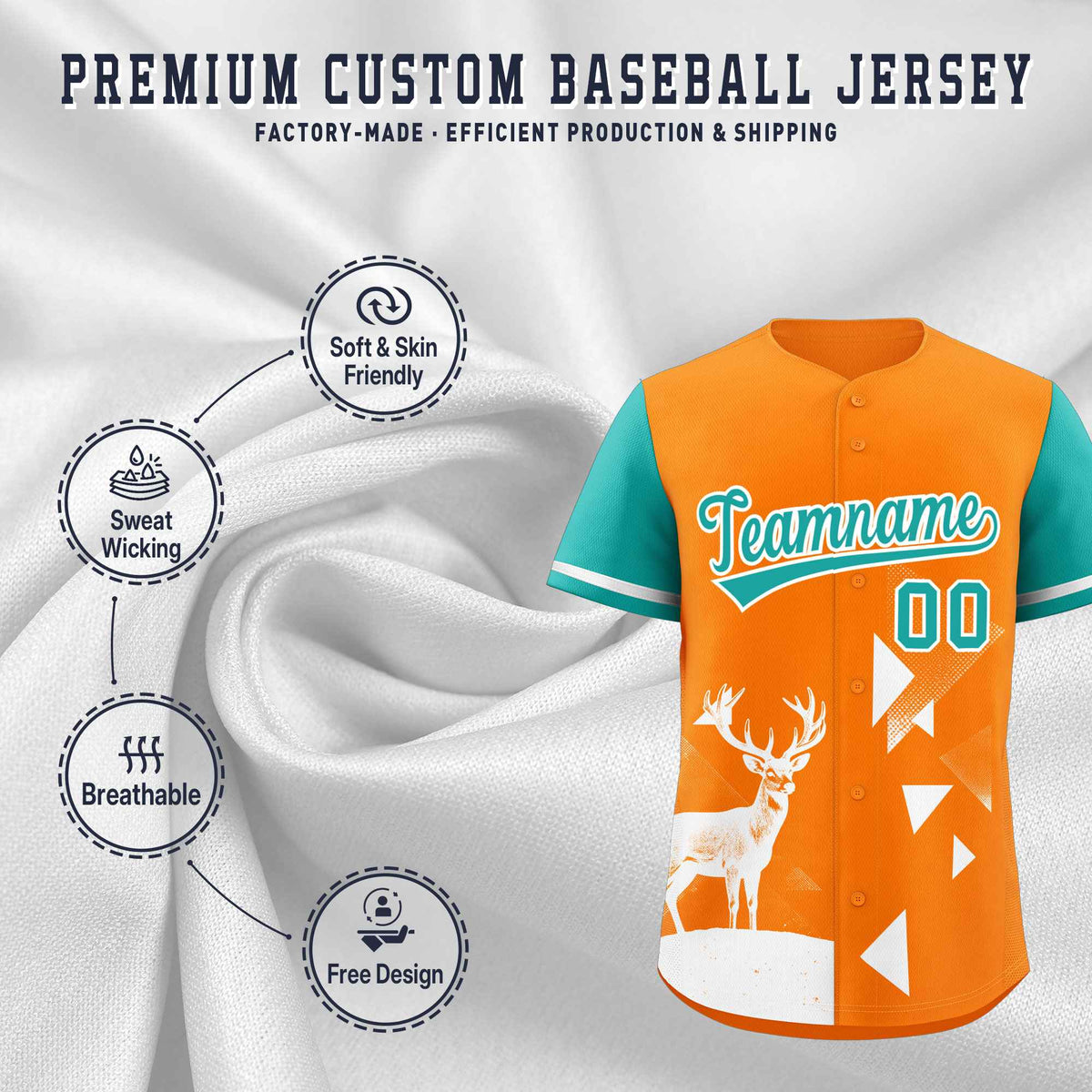 Custom Aqua Orange Raptor Series Raglan Sleeves Breathable Baseball Jersey |KXKSHOP