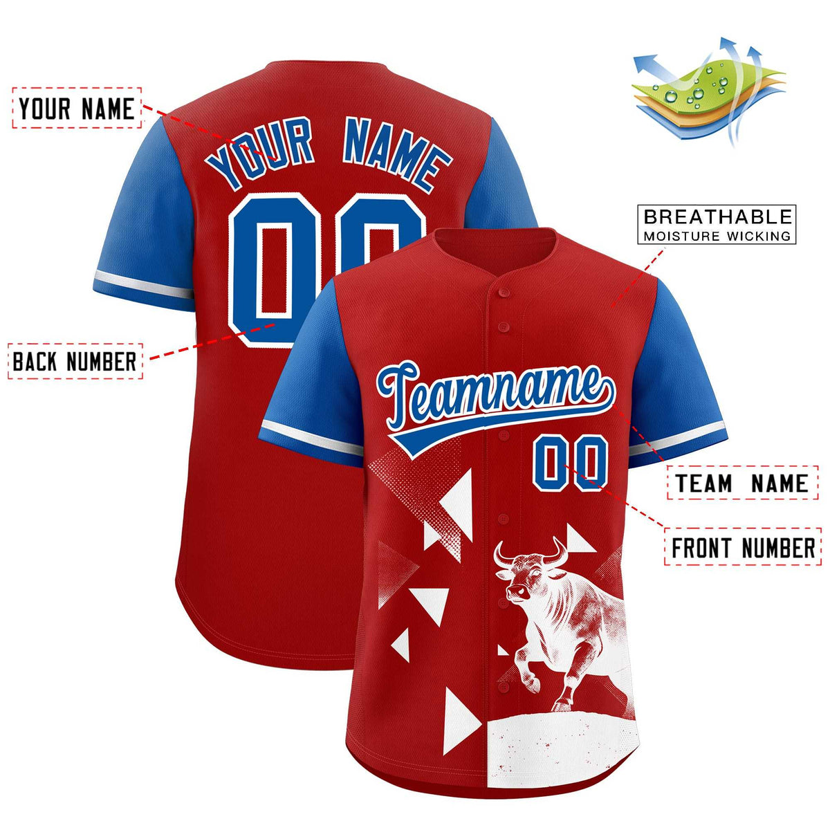 Custom Royal Red Raptor Series Raglan Sleeves Street Style Baseball Jersey |KXKSHOP