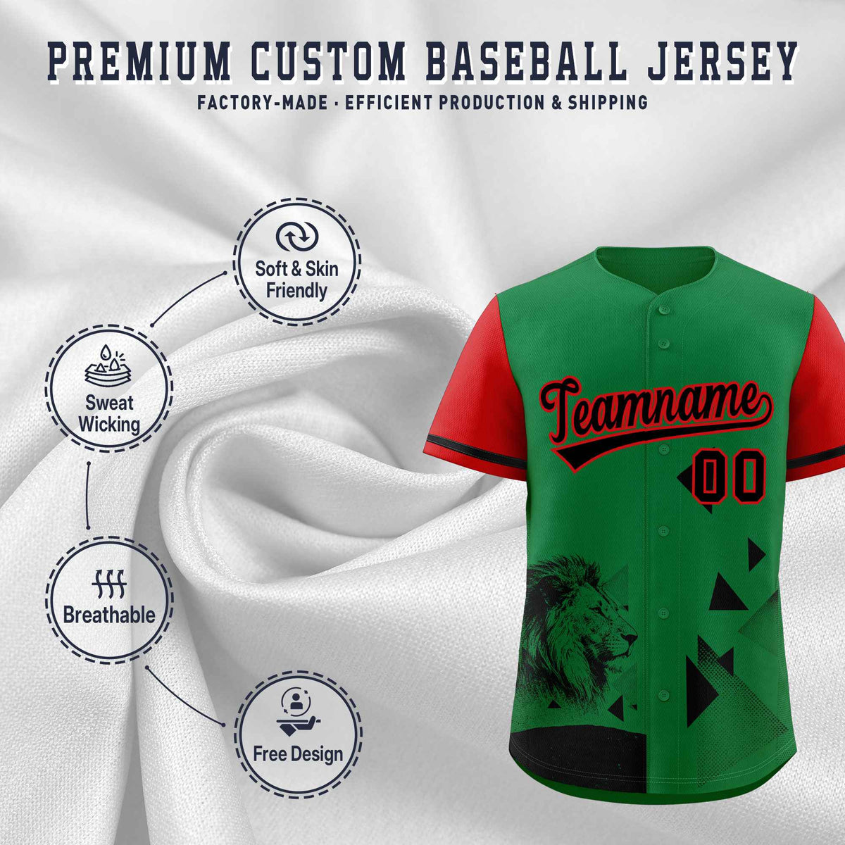 Custom Red Kelly Green Raptor Series Raglan Sleeves Drapable Baseball Jersey |KXKSHOP