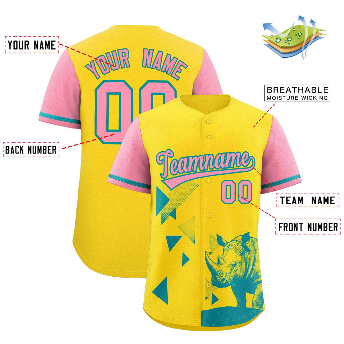 Custom Light Pink Yellow Raptor Series Raglan Sleeves Lightweight Baseball Jersey |KXKSHOP