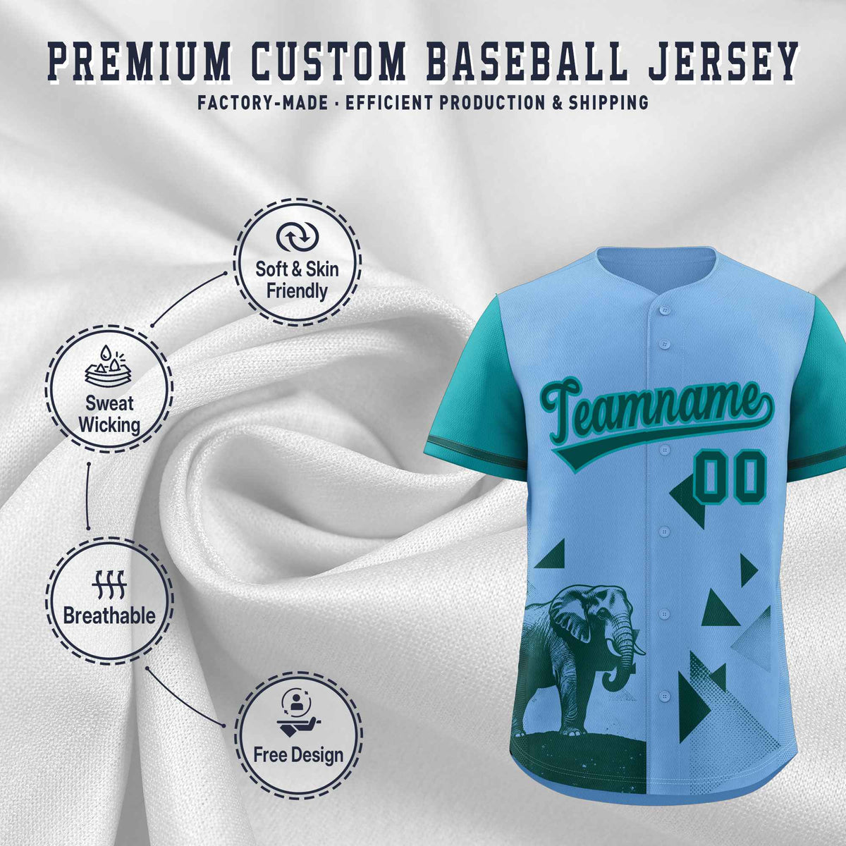 Custom Aqua Light Blue Raptor Series Raglan Sleeves Casual Sports Baseball Jersey |KXKSHOP