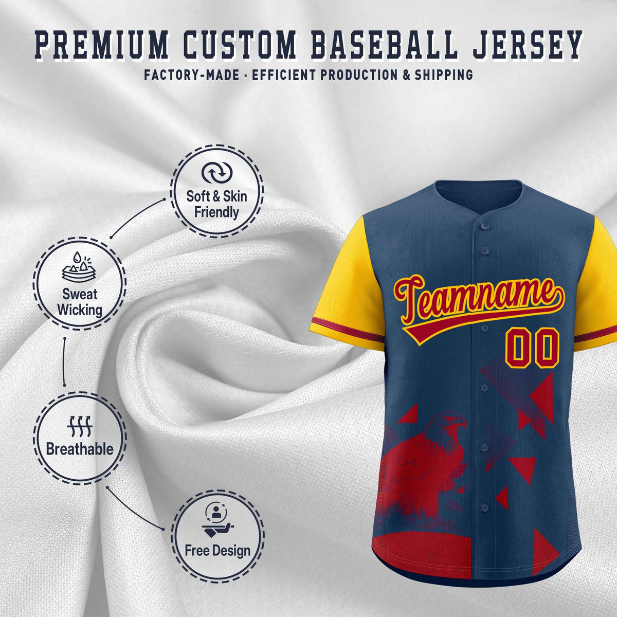 Custom Yellow Midnight Blue Raptor Series Raglan Sleeves Casual Sports Baseball Jersey |KXKSHOP