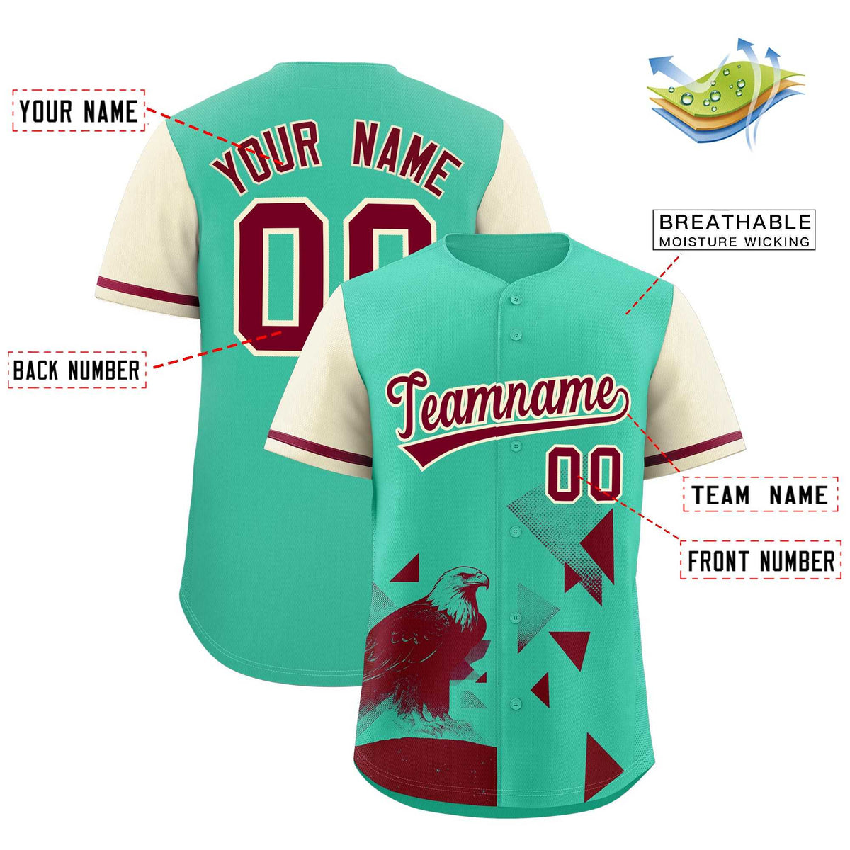 Custom Cream Green Raptor Series Raglan Sleeves Urban Style Baseball Jersey |KXKSHOP