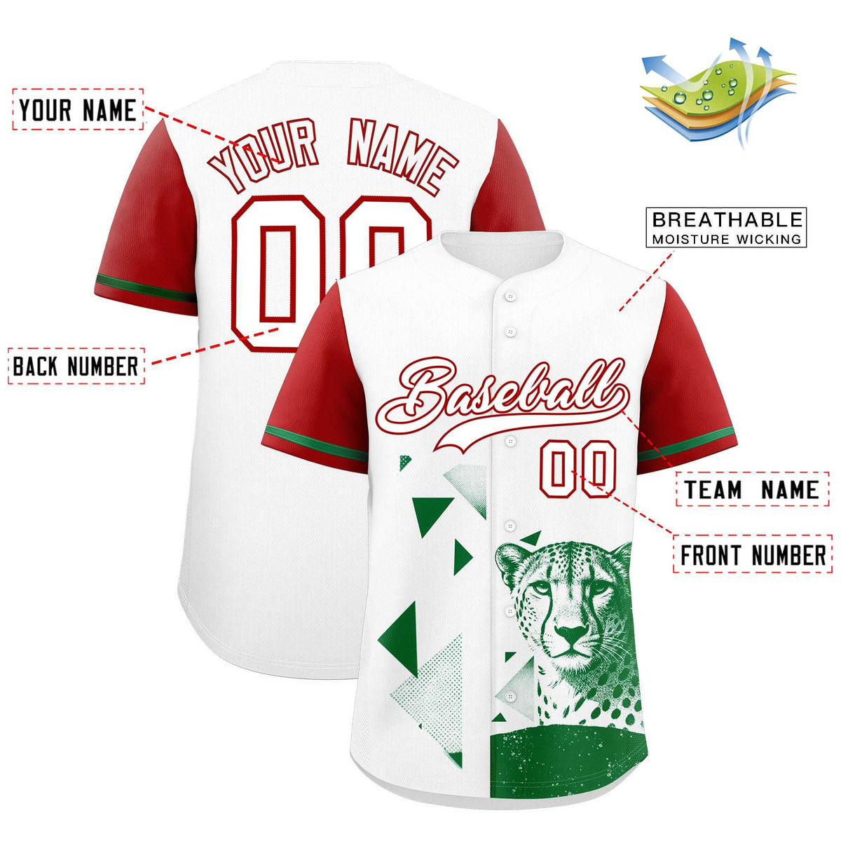 Custom Red White Raptor Series Raglan Sleeves Urban Style Baseball Jersey