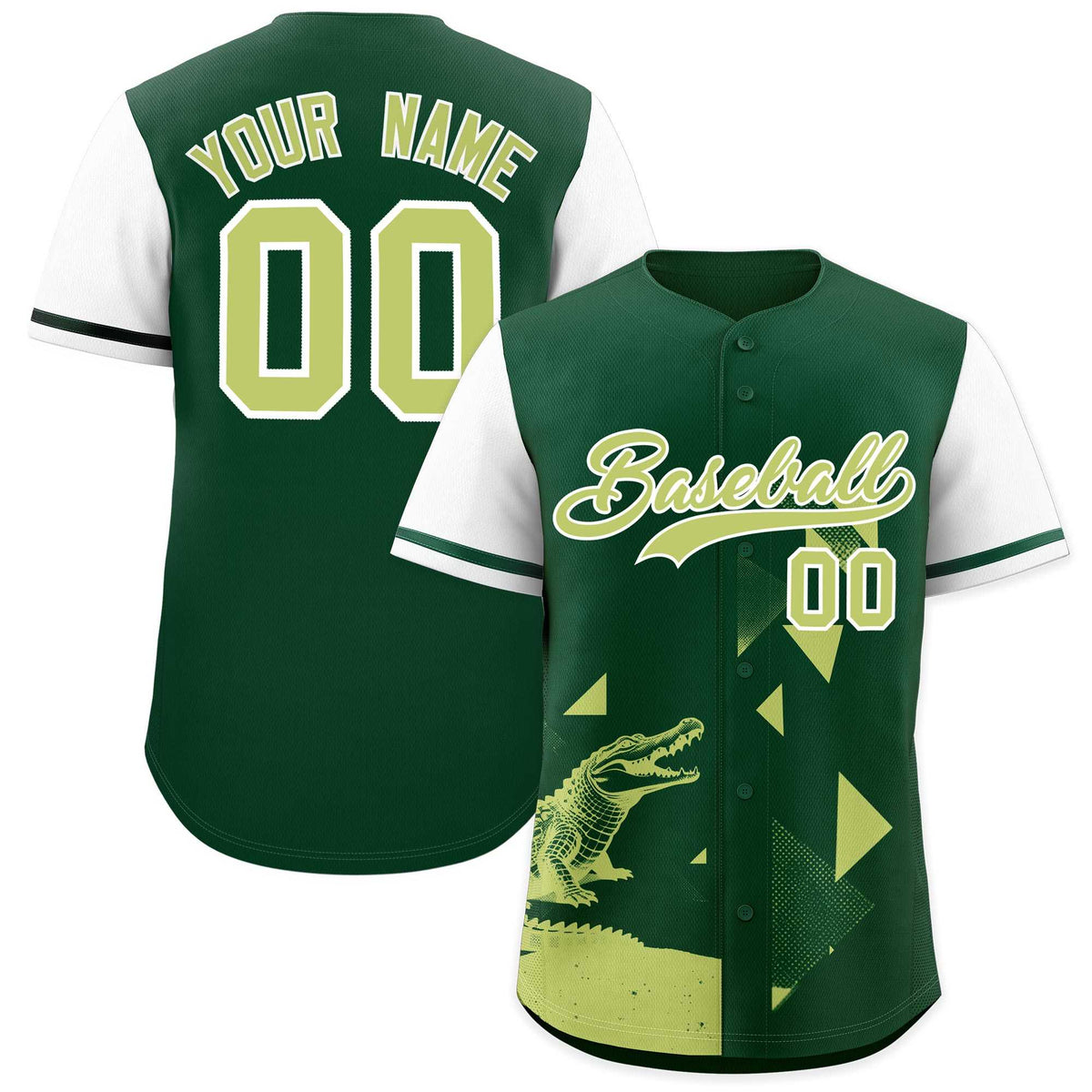 Custom White Green Raptor Series Raglan Sleeves Wrinkle-Resistant Baseball Jersey