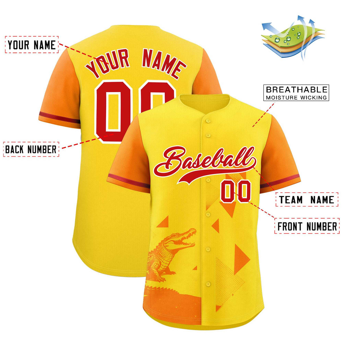 Custom Orange Gold Raptor Series Raglan Sleeves Casual Sports Baseball Jersey