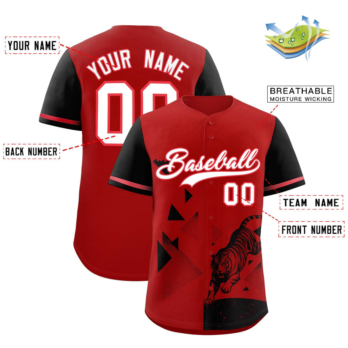 Custom Black Red Raptor Series Raglan Sleeves Lightweight Baseball Jersey