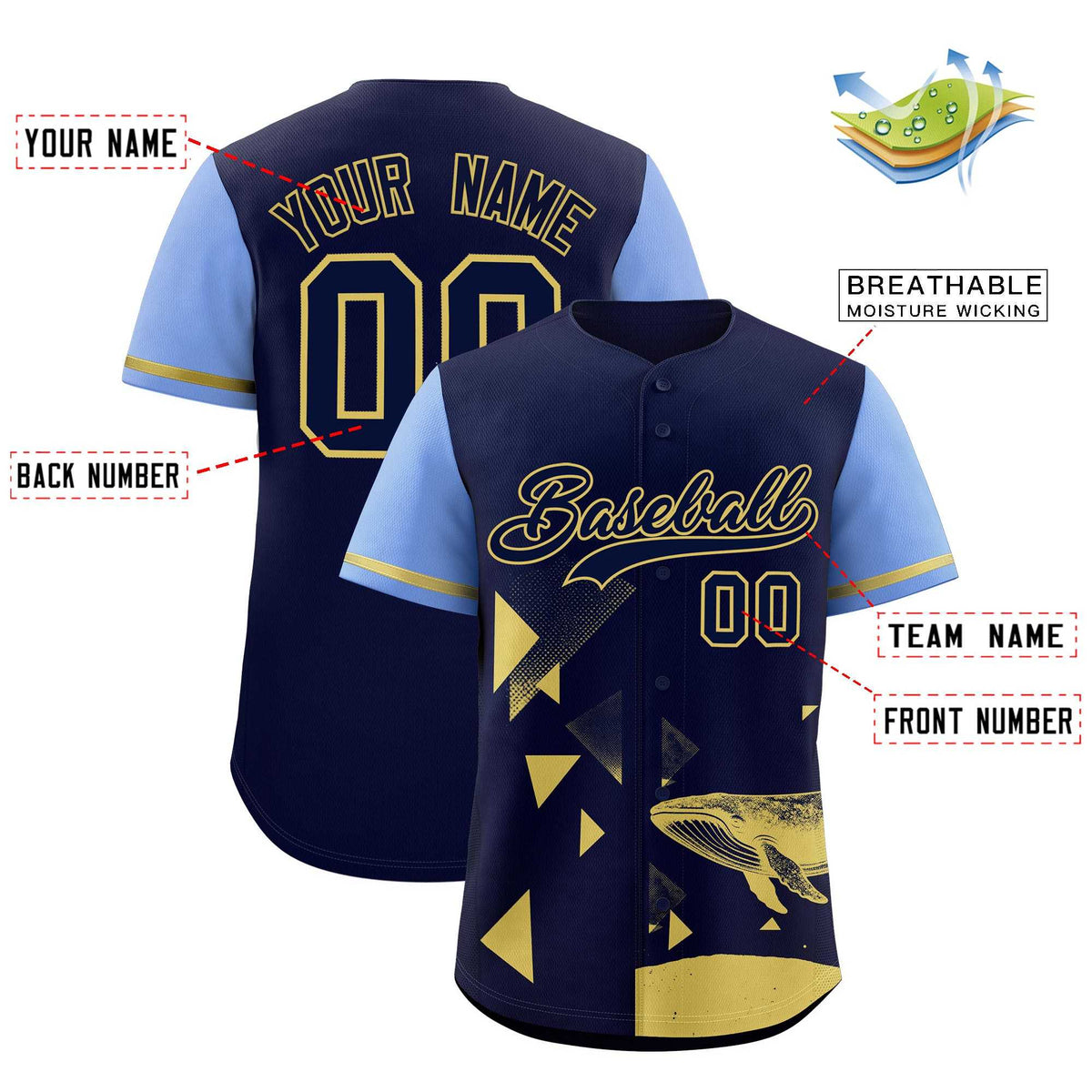 Custom Light Blue Navy Raptor Series Raglan Sleeves Casual Sports Baseball Jersey