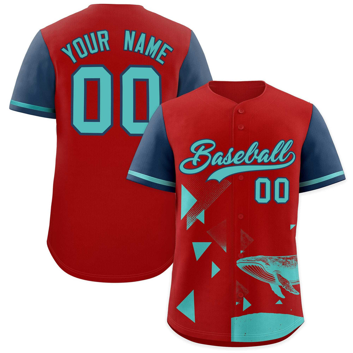 Custom Midnight Blue Red Raptor Series Raglan Sleeves Hip Hop Baseball Jersey