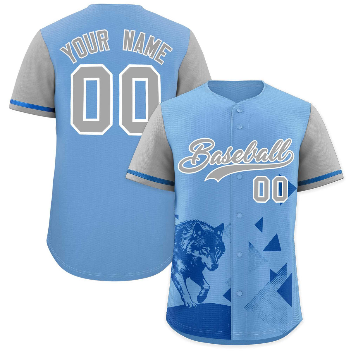 Custom Gray Powder Blue Raptor Series Raglan Sleeves Breathable Baseball Jersey