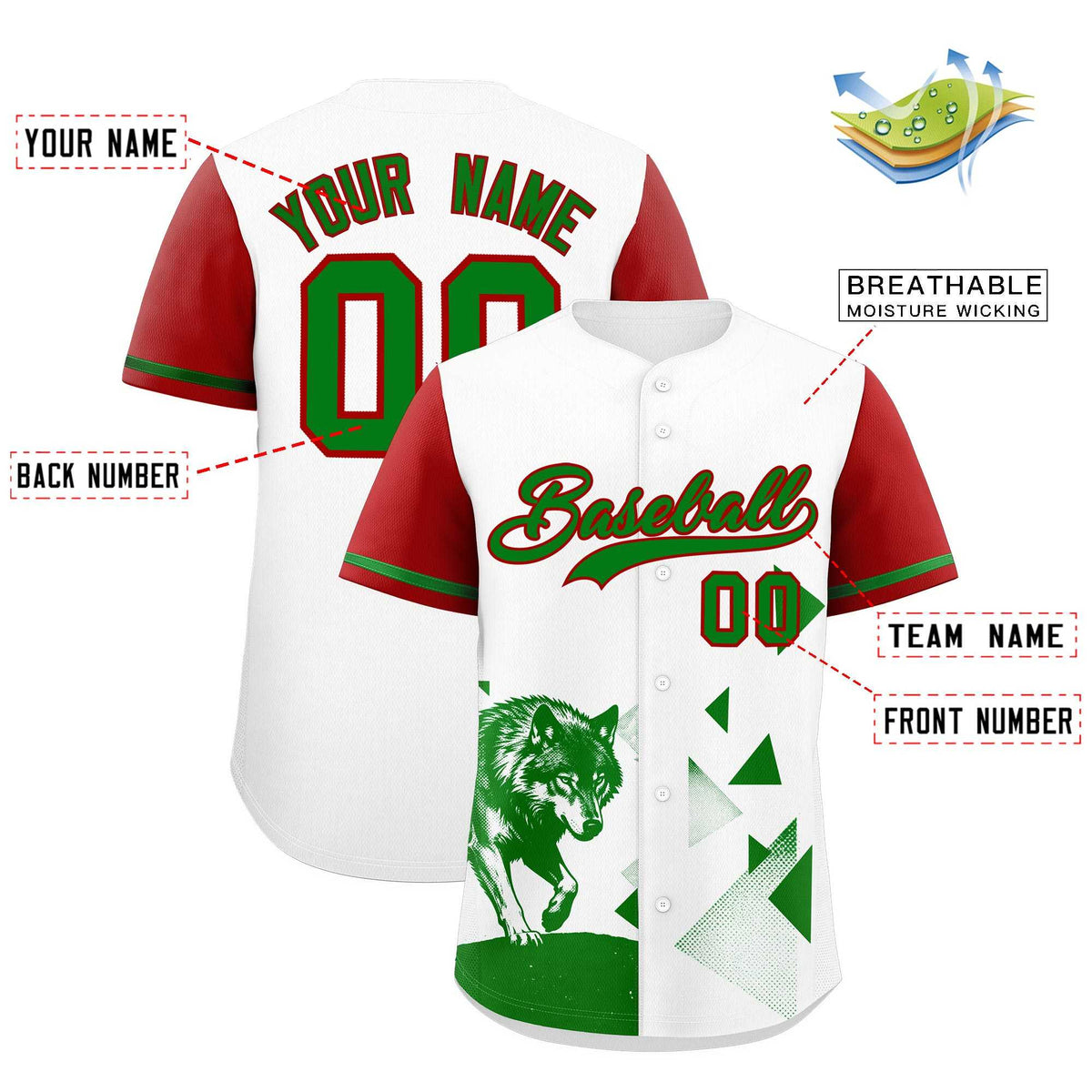 Custom Red White Raptor Series Raglan Sleeves Drapable Baseball Jersey