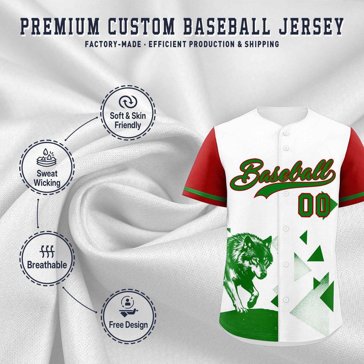 Custom Red White Raptor Series Raglan Sleeves Drapable Baseball Jersey