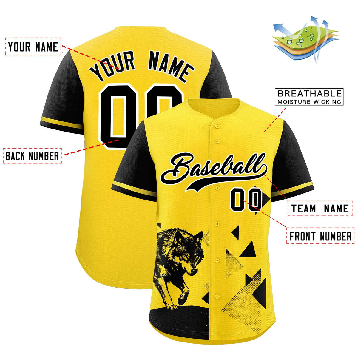 Custom Black Gold Raptor Series Raglan Sleeves Wrinkle-Resistant Baseball Jersey