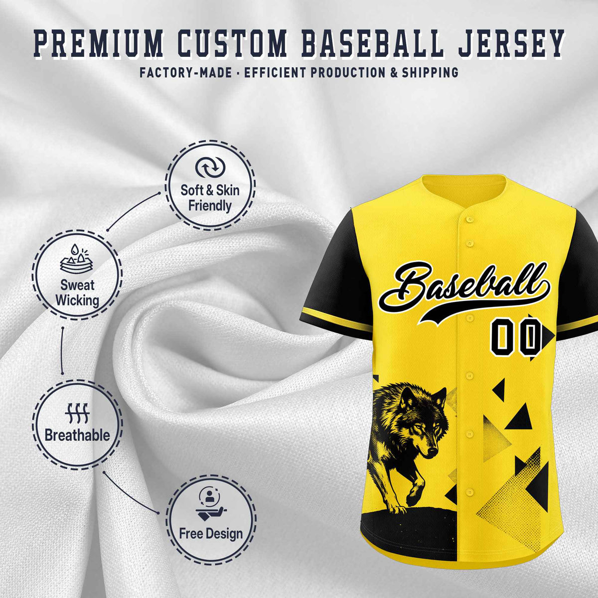 Custom Black Gold Raptor Series Raglan Sleeves Wrinkle-Resistant Baseball Jersey