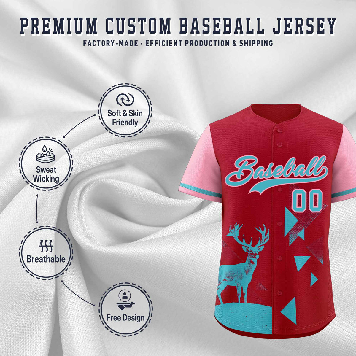 Custom Light Pink Scarlet Raptor Series Raglan Sleeves Drapable Baseball Jersey