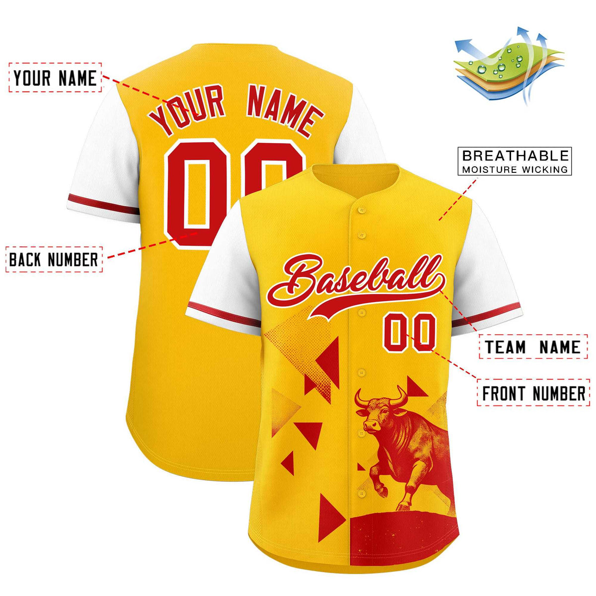 Custom White Yellow Raptor Series Raglan Sleeves Casual Sports Baseball Jersey