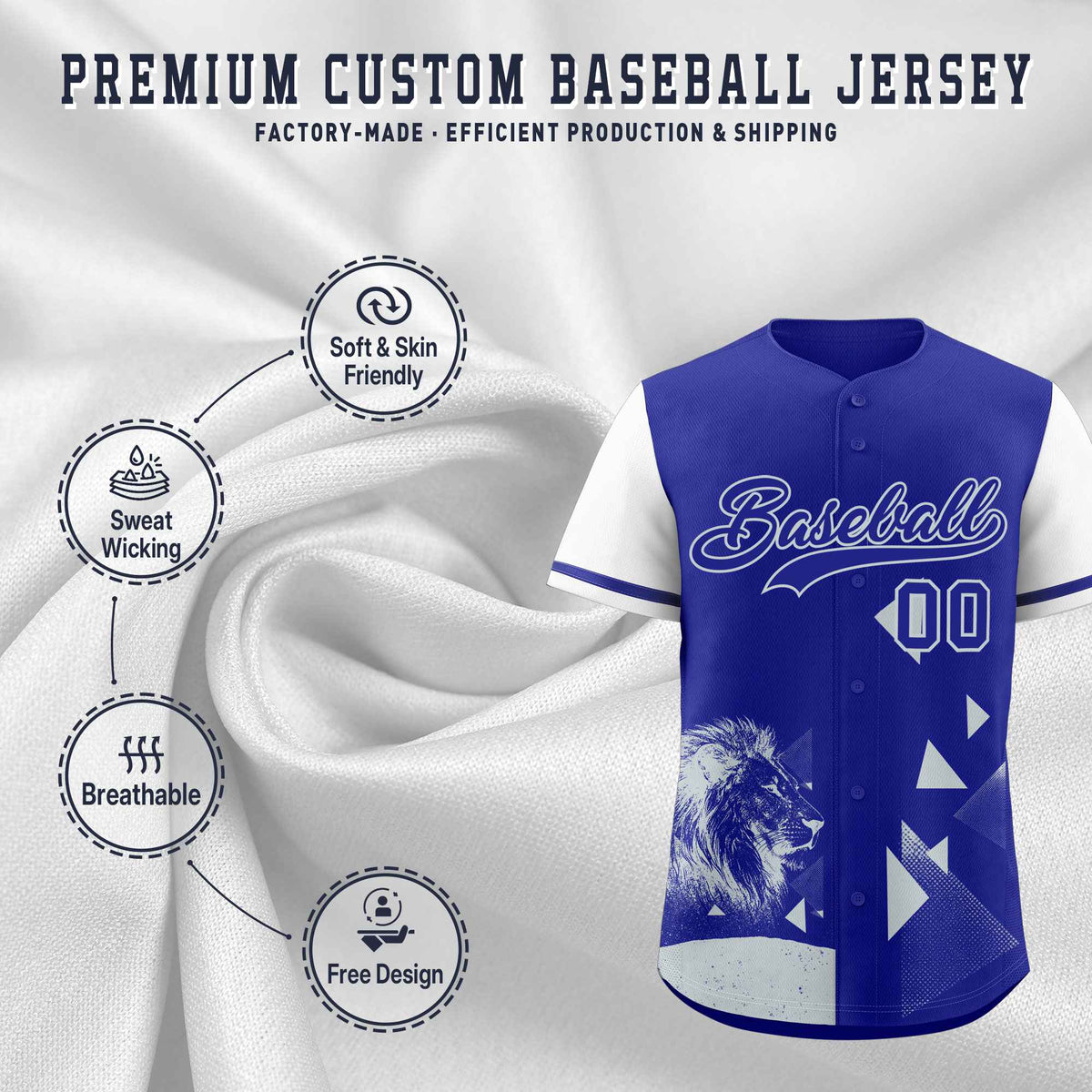 Custom White Royal Raptor Series Raglan Sleeves Lightweight Baseball Jersey