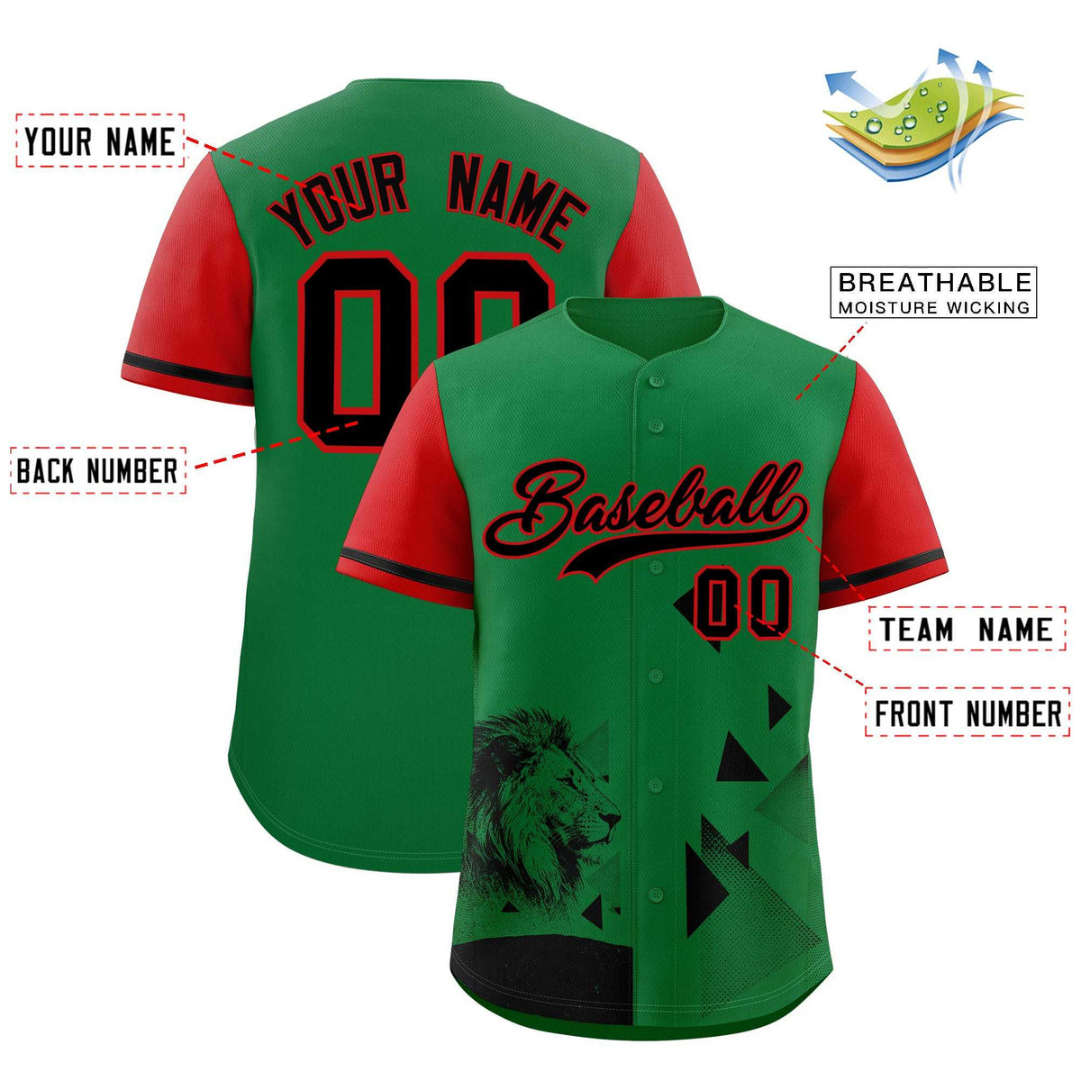 Custom Red Kelly Green Raptor Series Raglan Sleeves Drapable Baseball Jersey