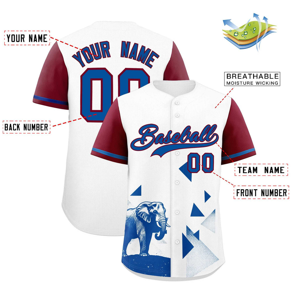 Custom Crimson White Raptor Series Raglan Sleeves Wrinkle-Resistant Baseball Jersey