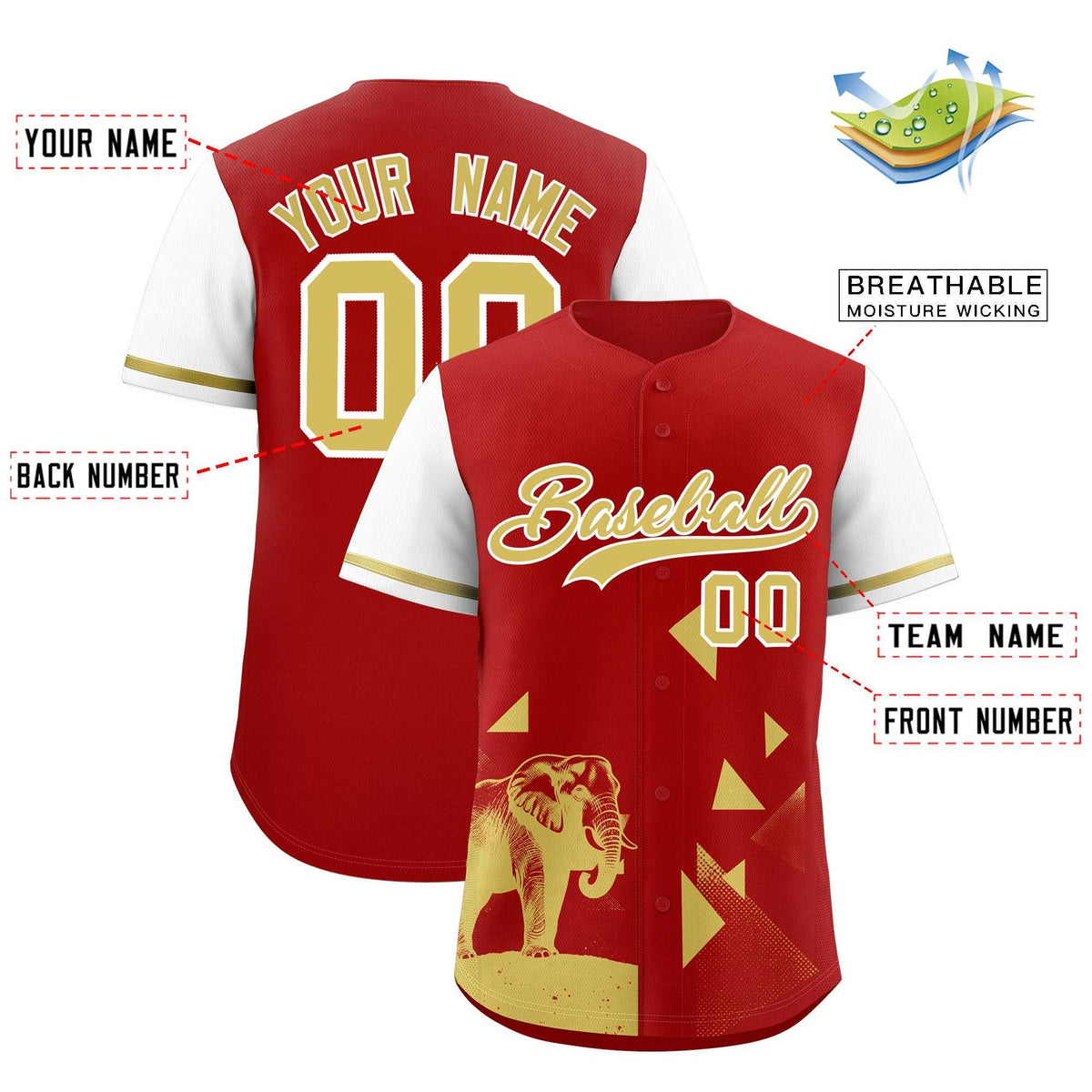 Custom Red White Raptor Series Raglan Sleeves Street Style Baseball Jersey