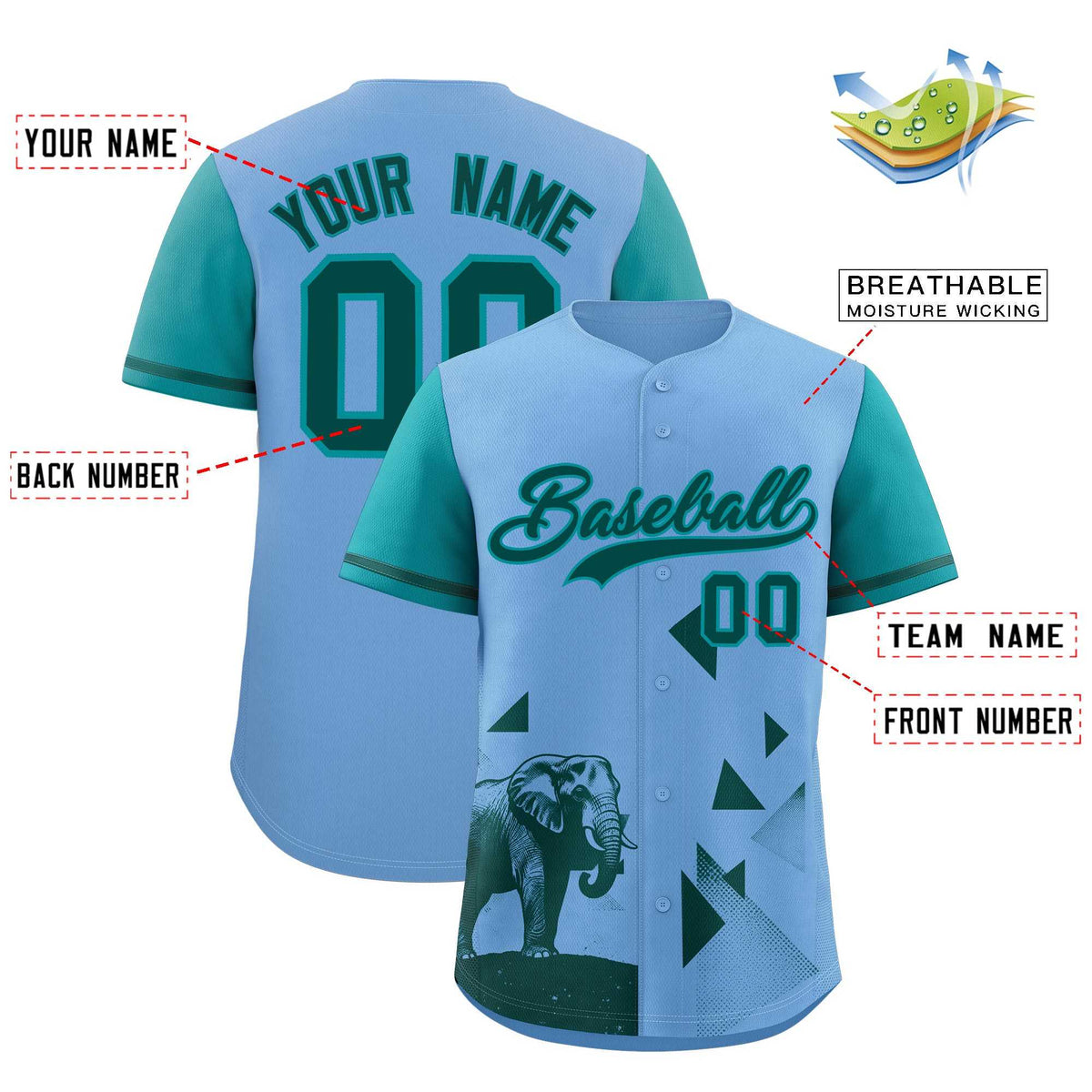 Custom Aqua Light Blue Raptor Series Raglan Sleeves Casual Sports Baseball Jersey