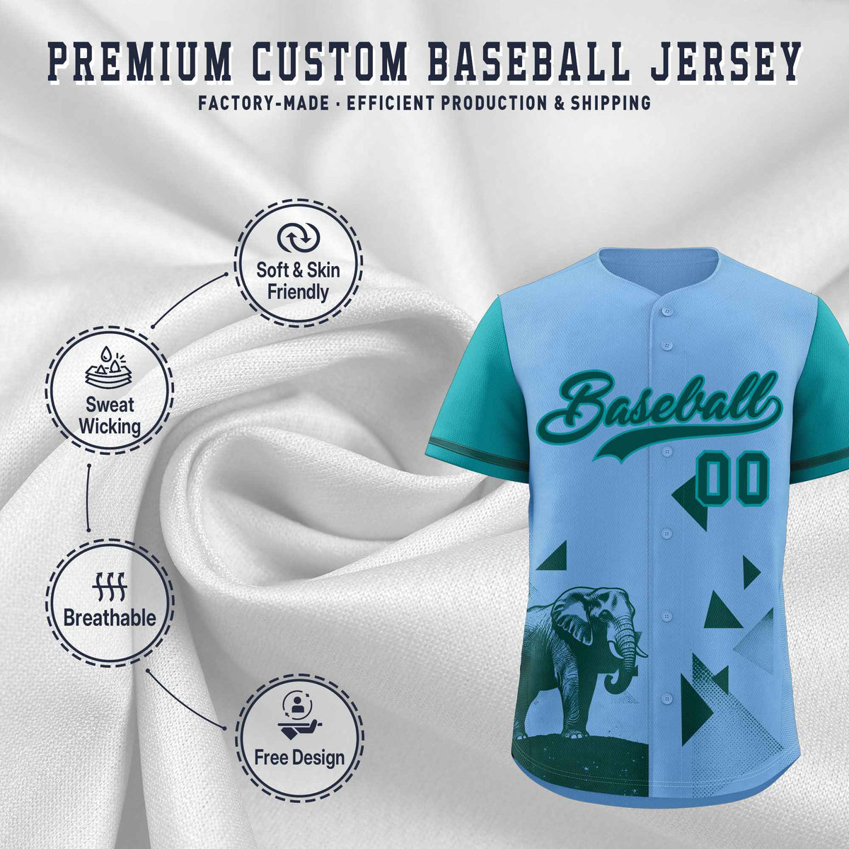 Custom Aqua Light Blue Raptor Series Raglan Sleeves Casual Sports Baseball Jersey