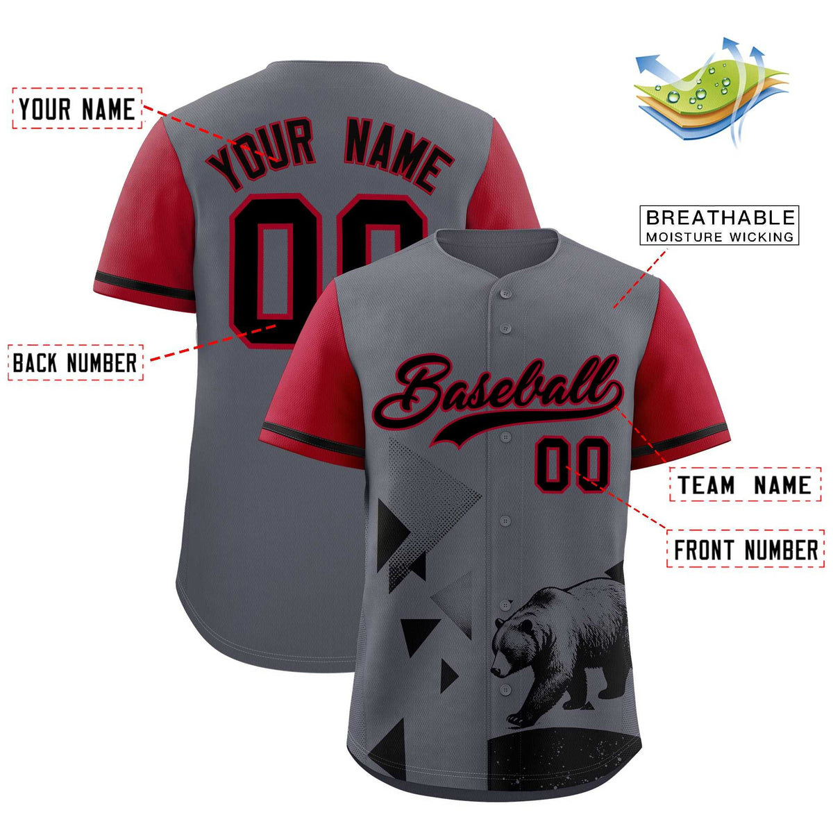 Custom Gray Scarlet Raptor Series Raglan Sleeves Urban Style Baseball Jersey
