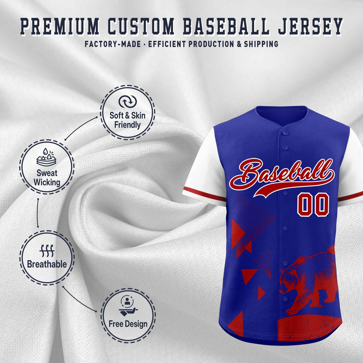 Custom White Royal Raptor Series Raglan Sleeves Breathable Baseball Jersey