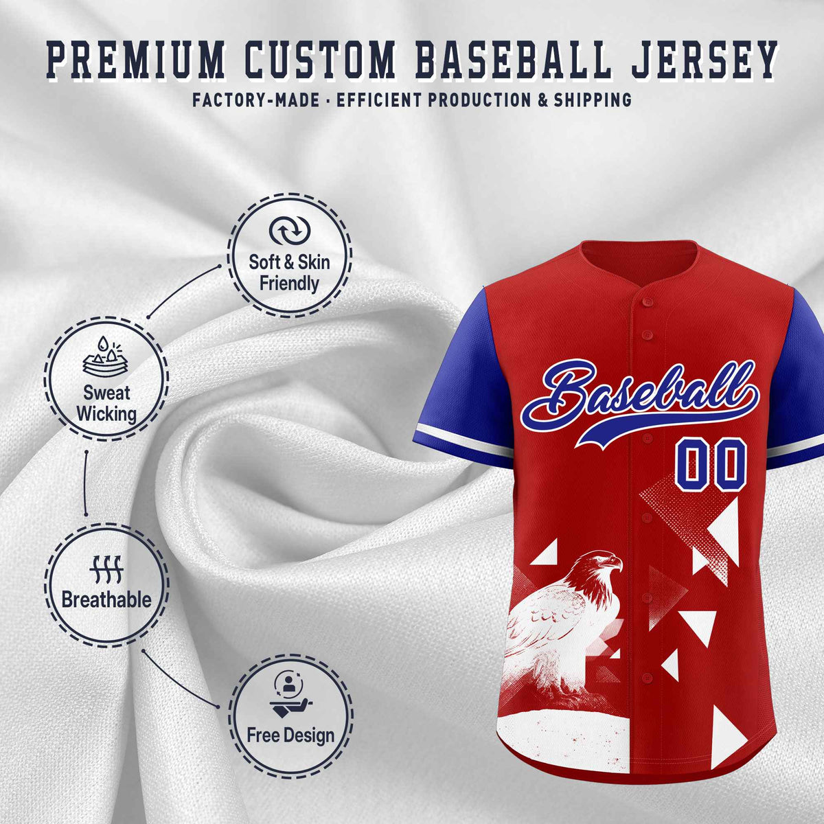 Custom Royal Red Raptor Series Raglan Sleeves Street Style Baseball Jersey
