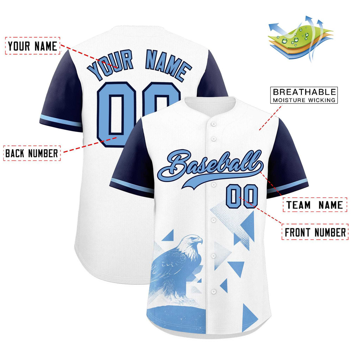 Custom Navy White Raptor Series Raglan Sleeves Hip Hop Baseball Jersey