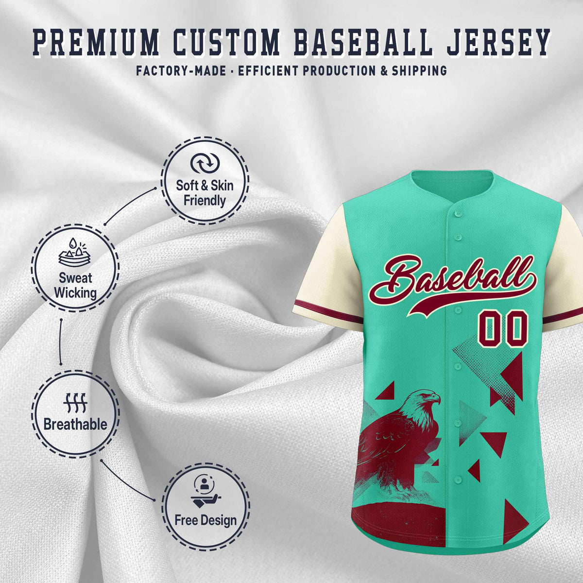 Custom Cream Green Raptor Series Raglan Sleeves Urban Style Baseball Jersey