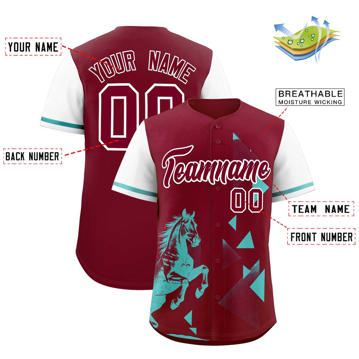 Custom White Crimson Raptor Series Raglan Sleeves Wrinkle-Resistant Baseball Jersey