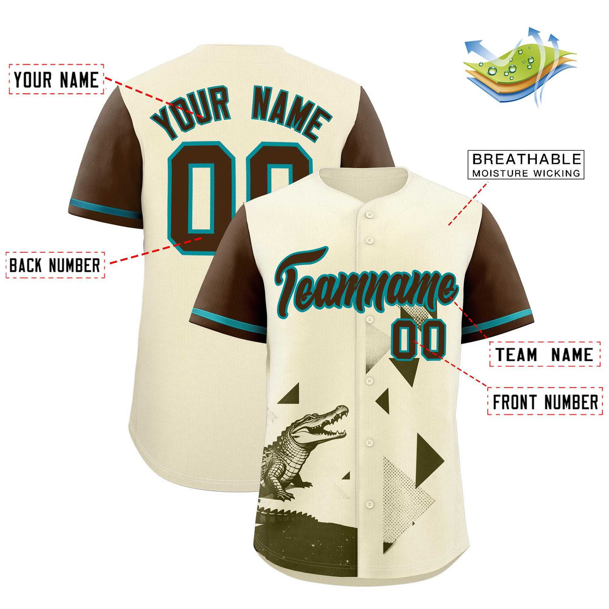 Custom Light Brown Cream Raptor Series Raglan Sleeves Drapable Baseball Jersey