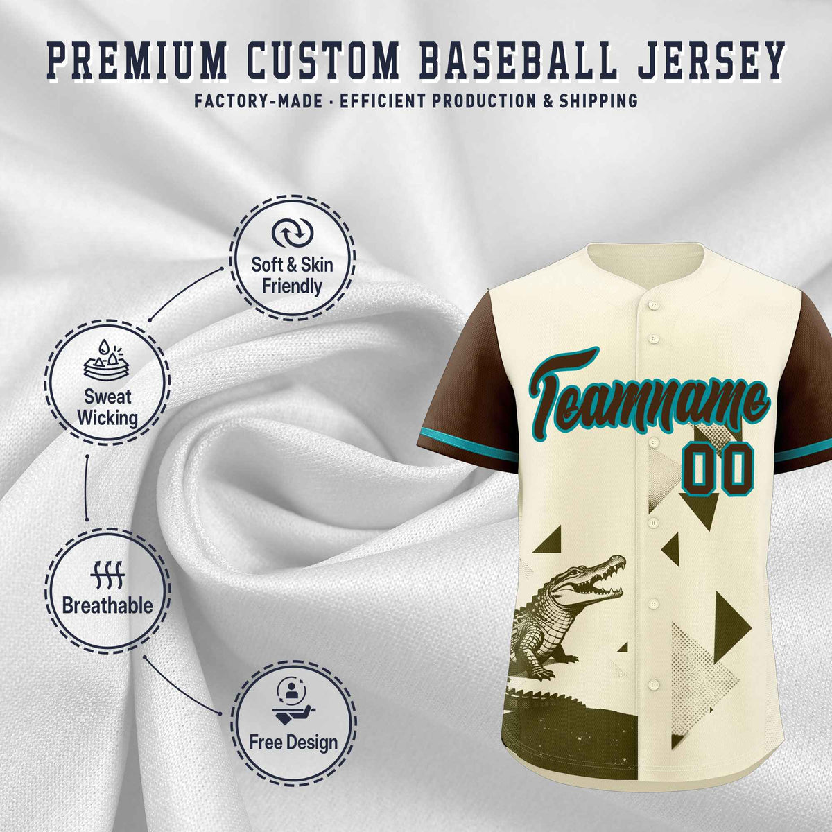 Custom Light Brown Cream Raptor Series Raglan Sleeves Drapable Baseball Jersey
