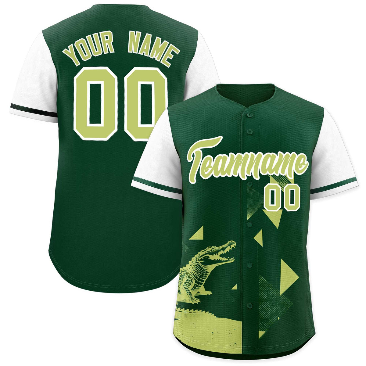Custom White Green Raptor Series Raglan Sleeves Wrinkle-Resistant Baseball Jersey