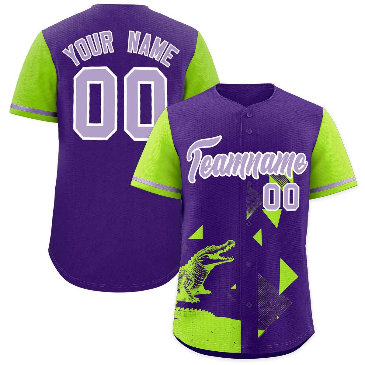 Custom Neon Green Purple Raptor Series Raglan Sleeves Hip Hop Baseball Jersey