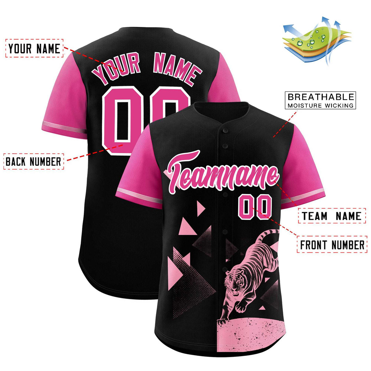 Custom Rose Red Black Raptor Series Raglan Sleeves Wrinkle-Resistant Baseball Jersey
