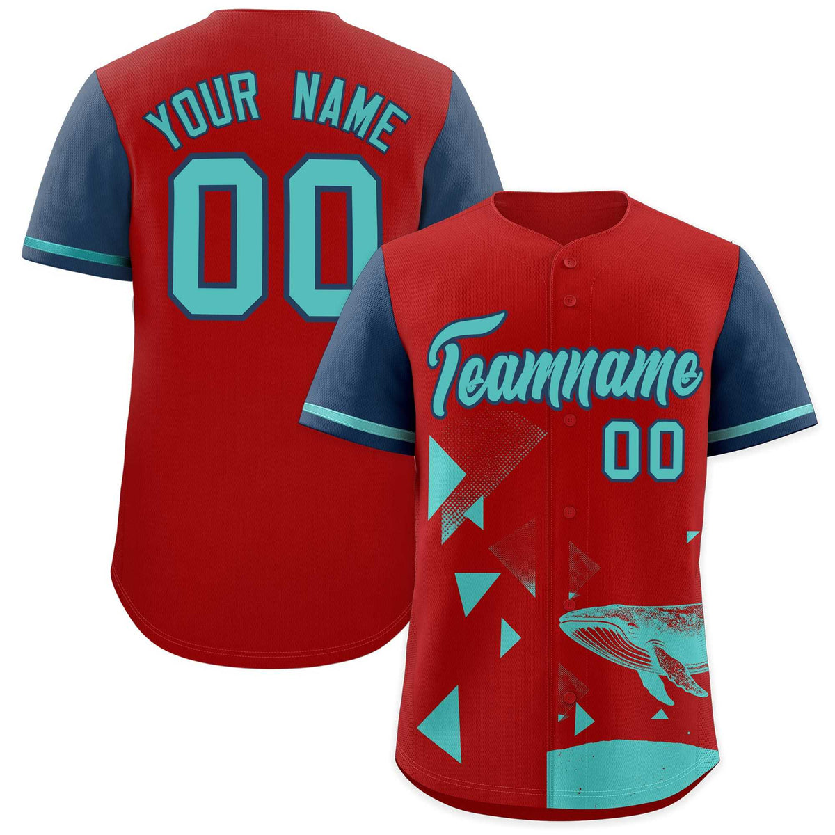 Custom Midnight Blue Red Raptor Series Raglan Sleeves Hip Hop Baseball Jersey