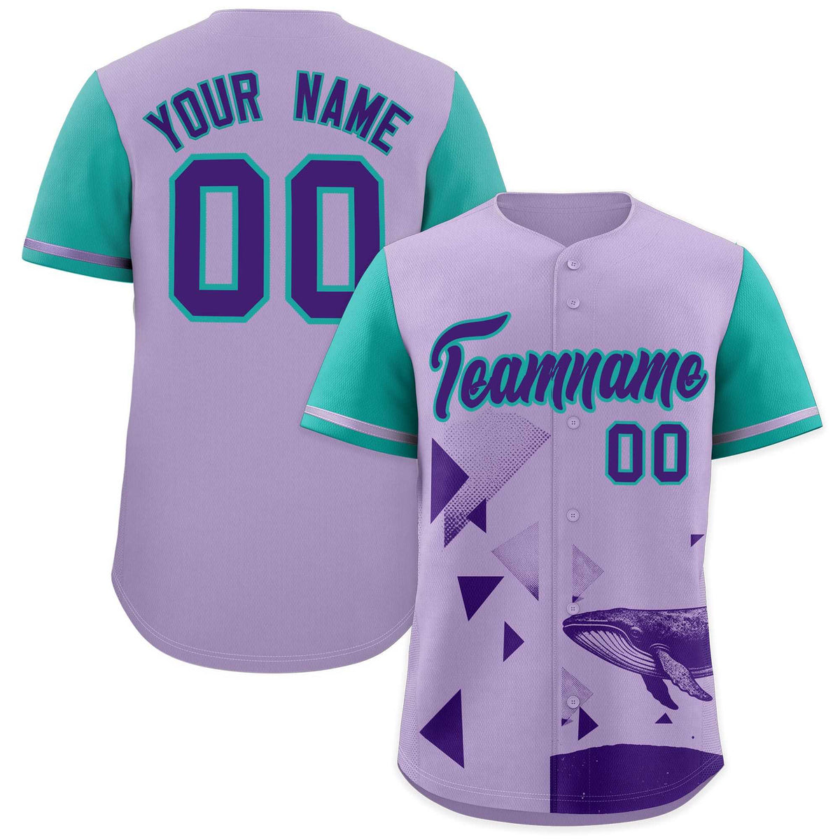 Custom Aqua Light Purple Raptor Series Raglan Sleeves Lightweight Baseball Jersey