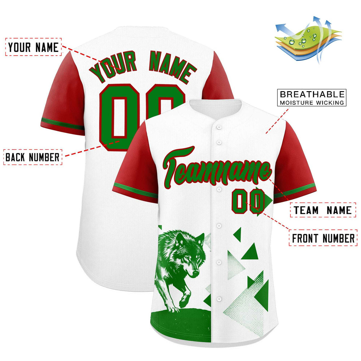 Custom Red White Raptor Series Raglan Sleeves Drapable Baseball Jersey