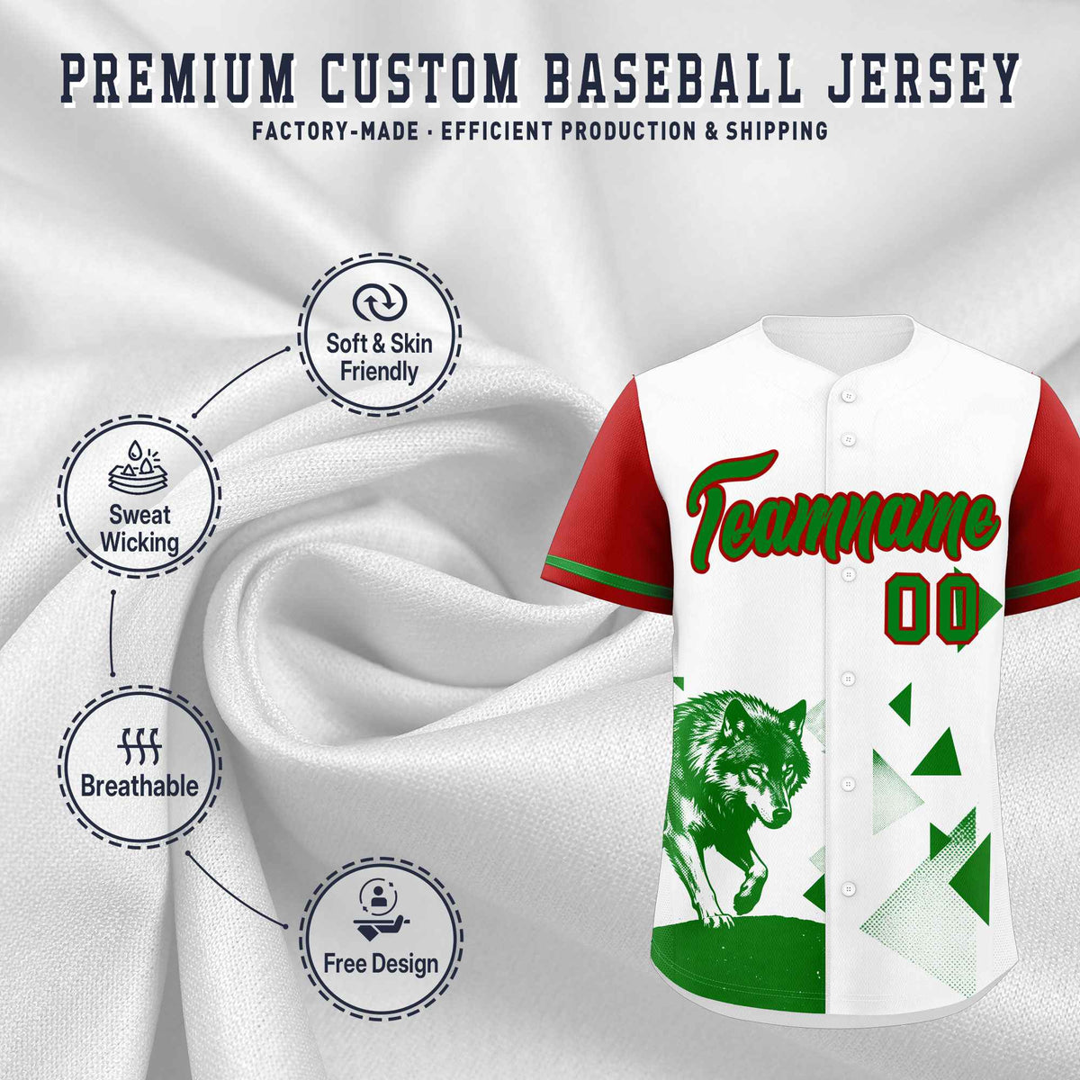 Custom Red White Raptor Series Raglan Sleeves Drapable Baseball Jersey