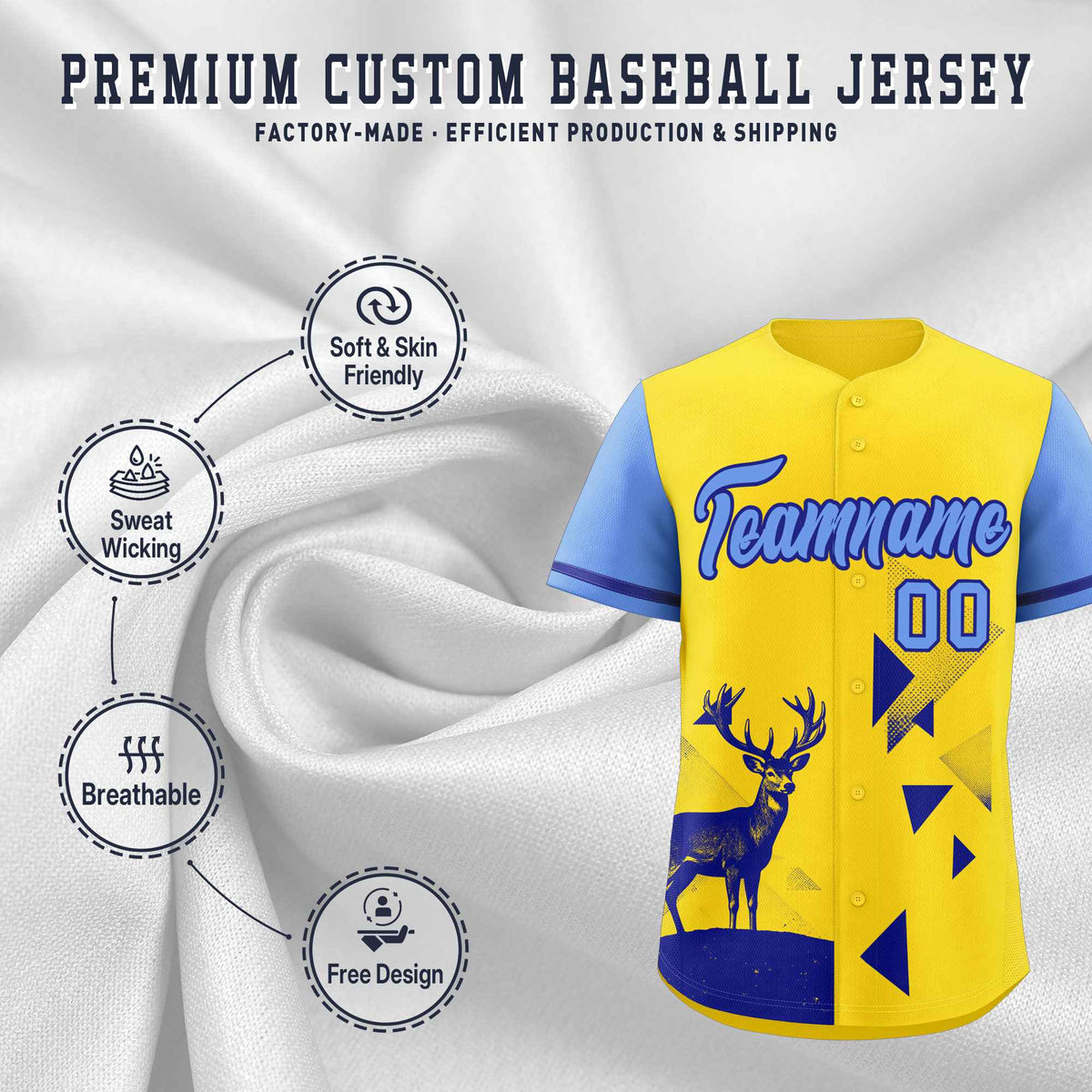 Custom Light Blue Gold Raptor Series Raglan Sleeves Lightweight Baseball Jersey