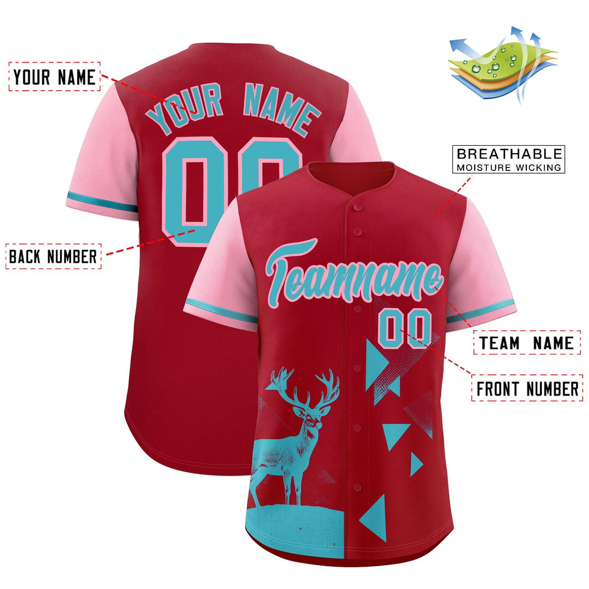 Custom Light Pink Scarlet Raptor Series Raglan Sleeves Drapable Baseball Jersey