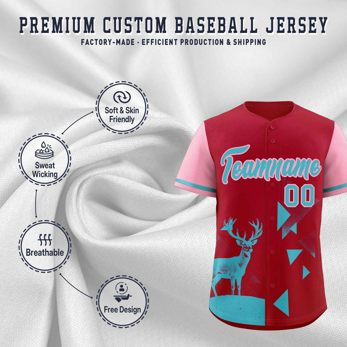 Custom Light Pink Scarlet Raptor Series Raglan Sleeves Drapable Baseball Jersey