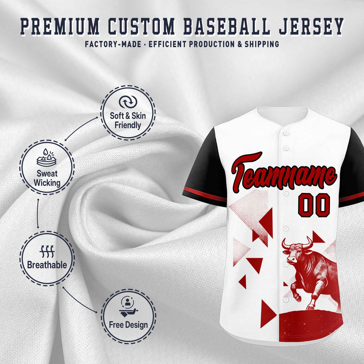 Custom Black White Raptor Series Raglan Sleeves Wrinkle-Resistant Baseball Jersey