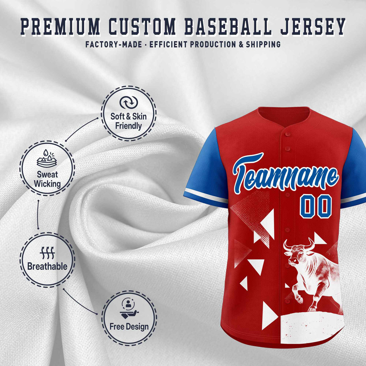 Custom Royal Red Raptor Series Raglan Sleeves Street Style Baseball Jersey