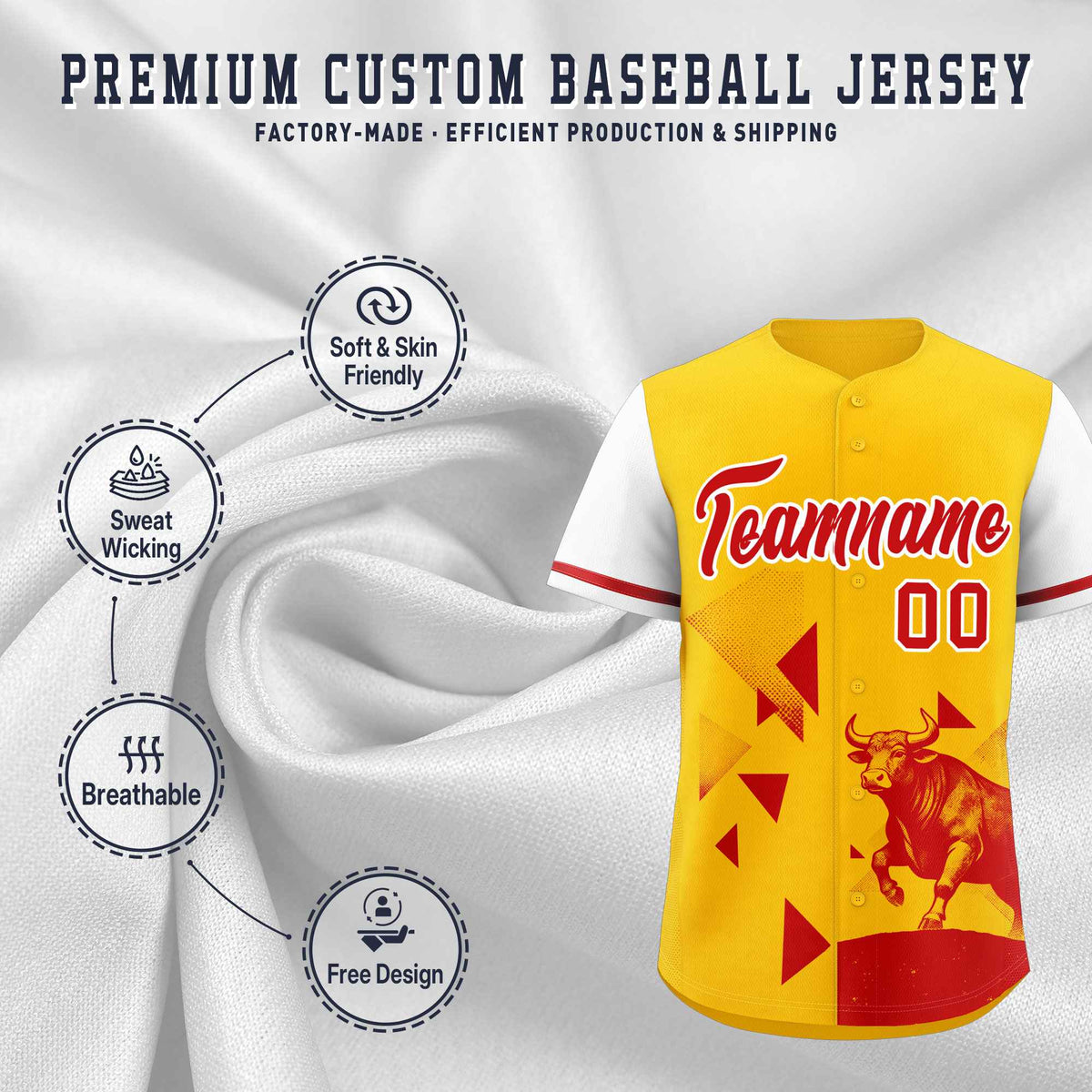 Custom White Yellow Raptor Series Raglan Sleeves Casual Sports Baseball Jersey