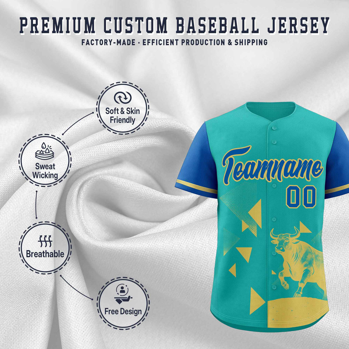 Custom Royal Aqua Raptor Series Raglan Sleeves Urban Style Baseball Jersey