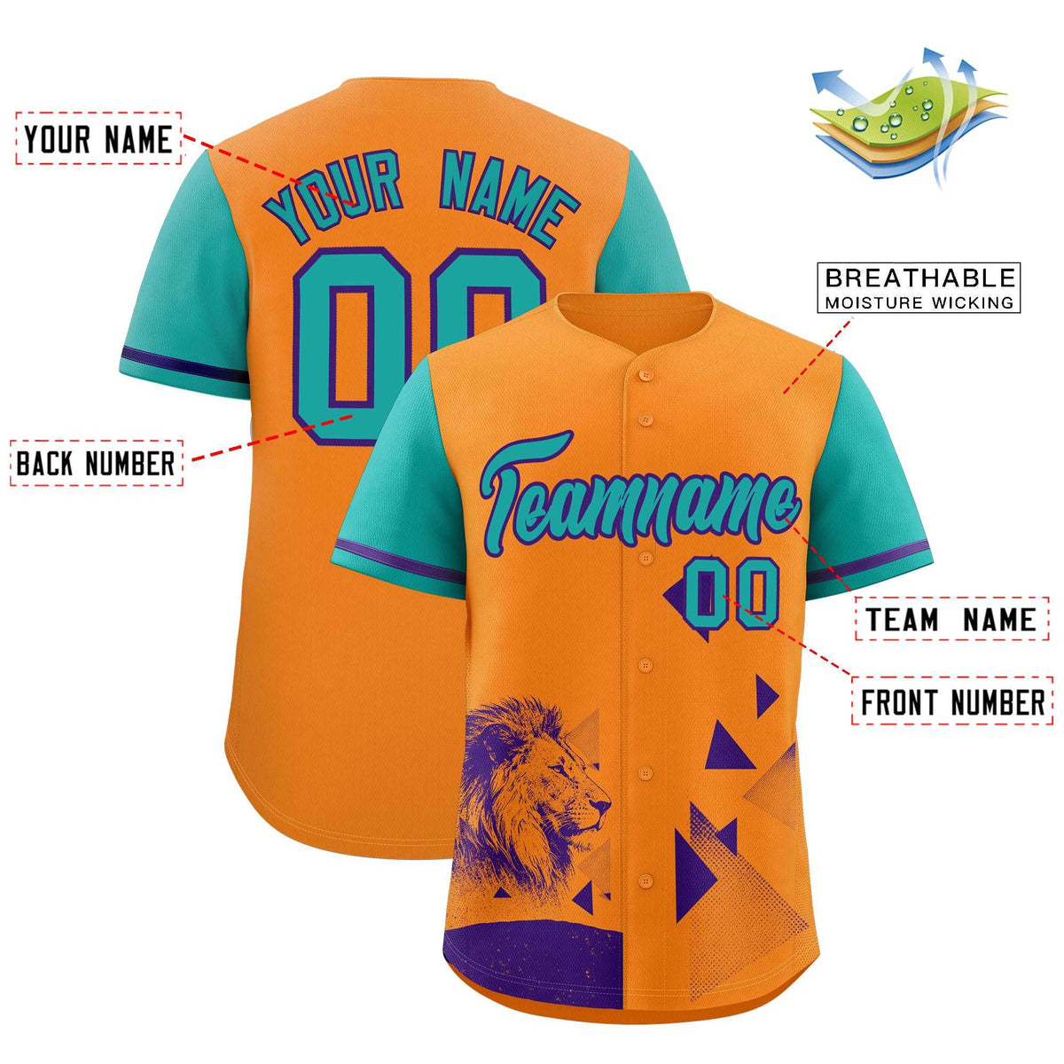 Custom Aqua Orange Raptor Series Raglan Sleeves Street Style Baseball Jersey