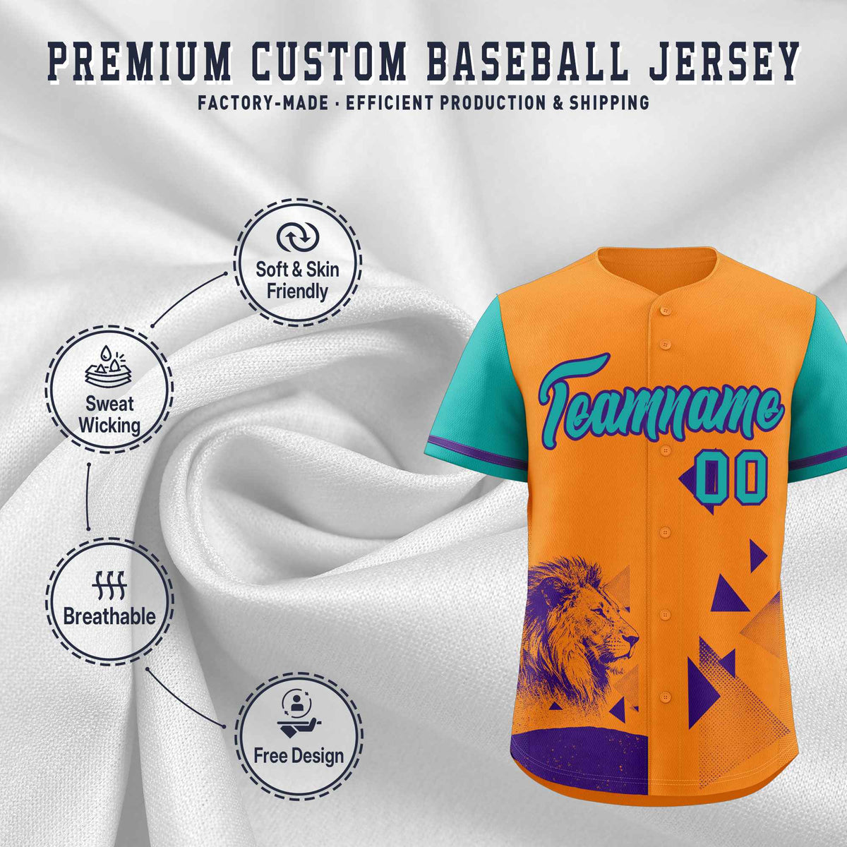 Custom Aqua Orange Raptor Series Raglan Sleeves Street Style Baseball Jersey